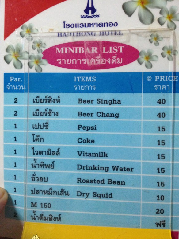 Not entirely sure what to make of some of the contents of the mini bar though - clearly the last two items weren't meant for Westerners, whatever they were!