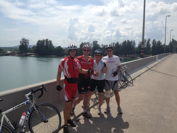 A brief stop for a group shot on the bridge over to Phuket.