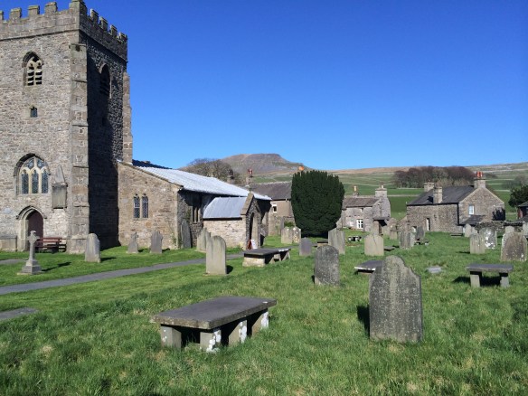 The churchyard in Horton in Ribblesdale, Pen-Y-Ghent in the background.