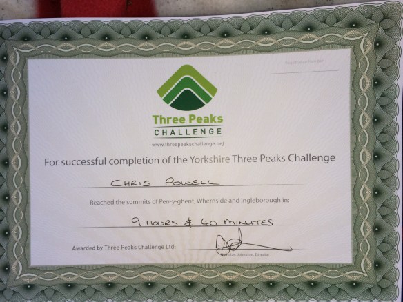 My finishers certificate - we were in the first group to finish on the day. 'Average' time is apparently around 12 hours.