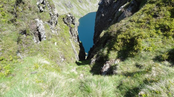 ...with some precipitous drops down from the ridge to the lake far below.