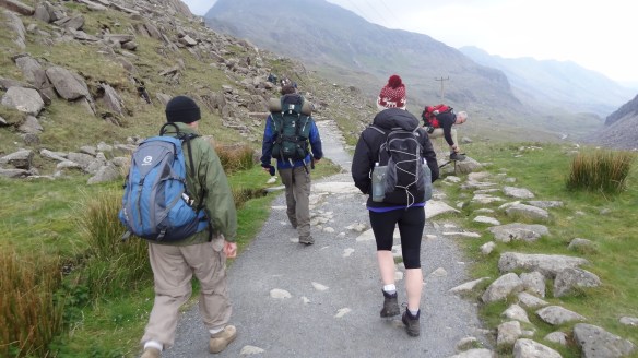Setting off up the Pyg Track, Crib Goch in the background.