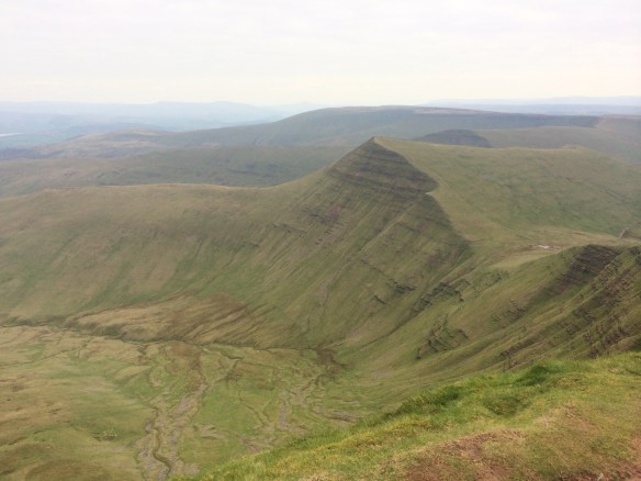 The view from Pen Y Fan towards Cribyn (foreground) and Fan Y Big (just over and beyond from Cribyn).
