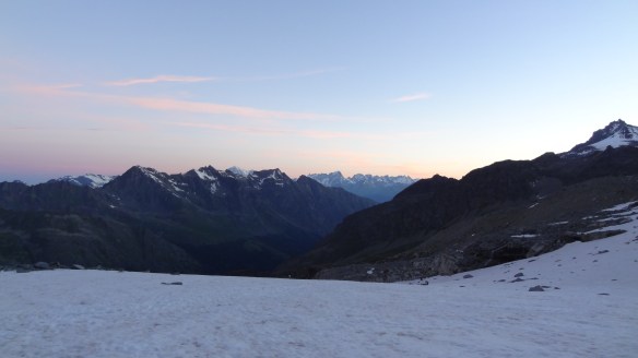 First light over the mountains, and we are on the glacier already.....