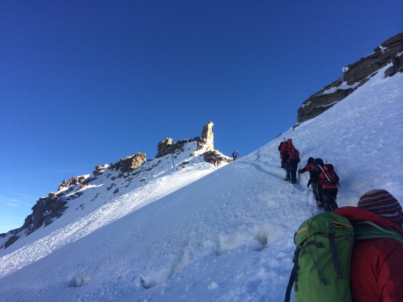 Approaching the summit ridge and the bottleneck at the top of Gran Paradiso