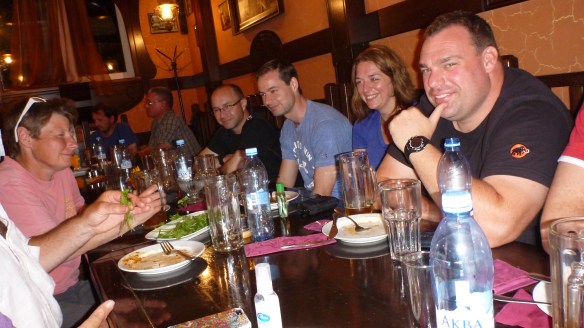 The group chill over beer and way too many herbs for dinner.