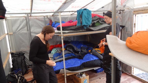 High Camp, inside the flappy roof hut - cosy at least!