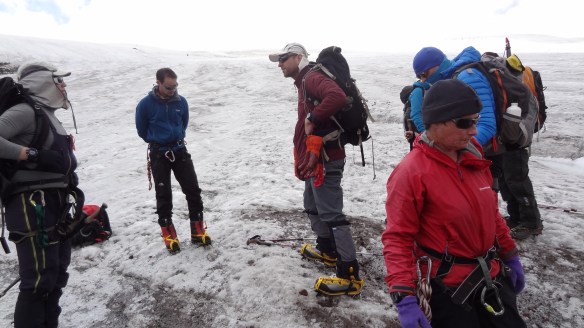 Everyone getting the hang of their crampons.....