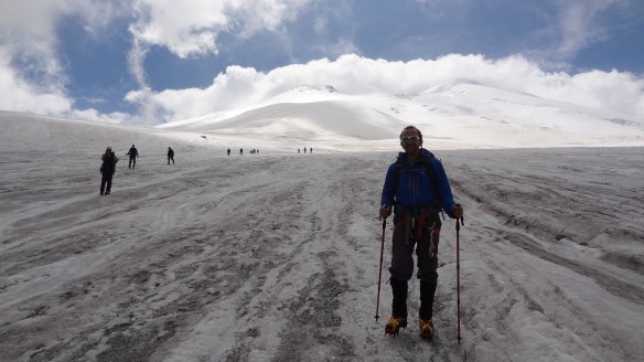 And looking back up towards the summit, descending now towards camp.