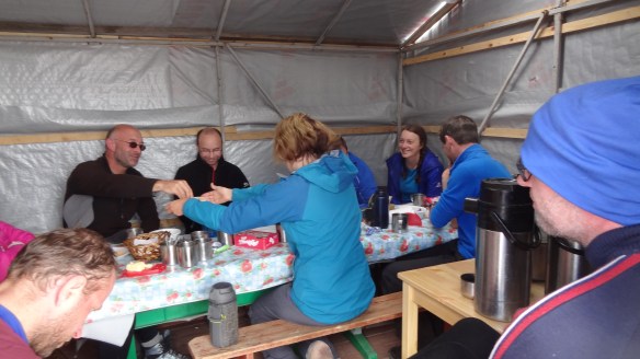 Killing time, dining hut, High Camp.