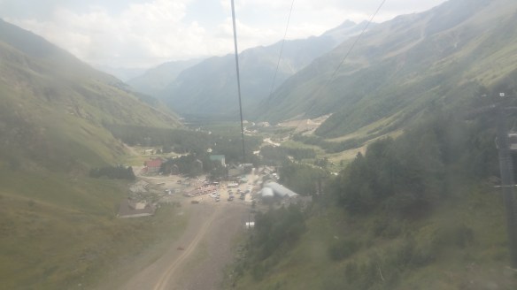 In the cable car and looking back at Terskol.