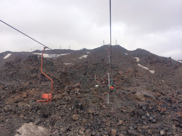 ....and riding up the chairlift towards the barrels - some of the chairlifts had a front bar to sort of half hold you in, others did not!