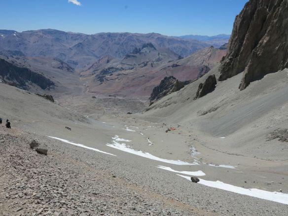 Looking back down to Camp1 from about half way to Camp 2.