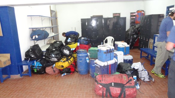 Assembling the kit in the weighing room underneath the hotel.