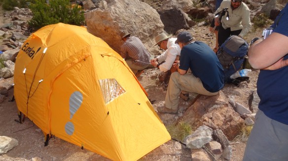 Tents can take some careful rigging when the ground is so dry....