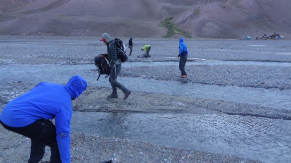 Crossing the river bit by bit, it wasn't deep, but it was mightily cold!