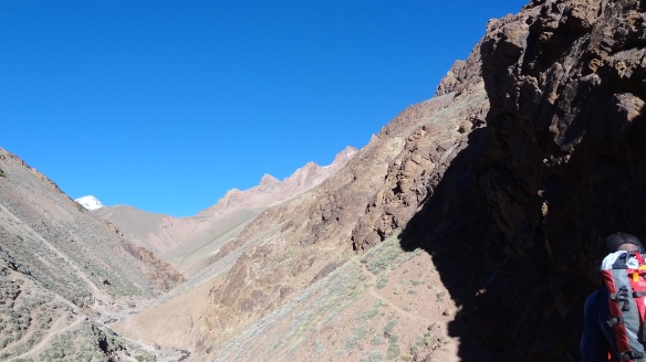 A fleeting view of the top of the snowy peak of Aconagua in the far distance.