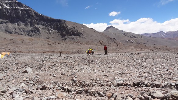 The rescue helicopter on one of a number of visits to camp.