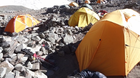The tents have to be weighted down as best you can and protected from the high winds by big rocks.