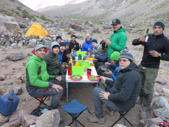First dinner on the mountain - the temperature has dropped dramatically by now.