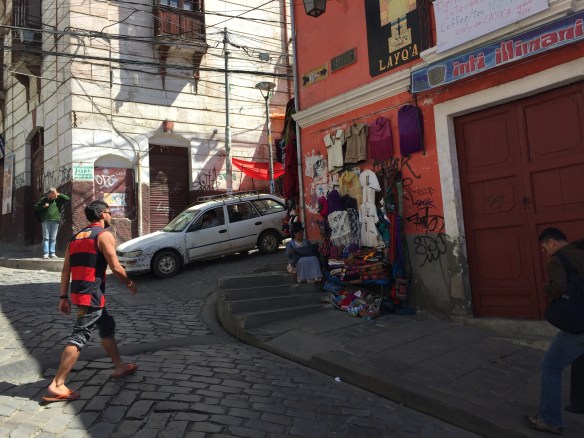 Another typical (if quieter) La Paz street scene. The lady wears the bowler hat if she is married.